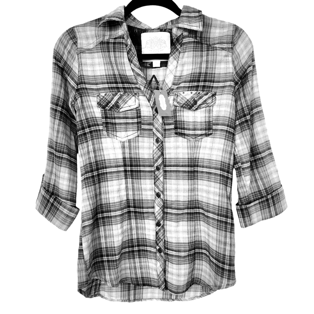 NWT! Cross Embellished Flannel Shirt